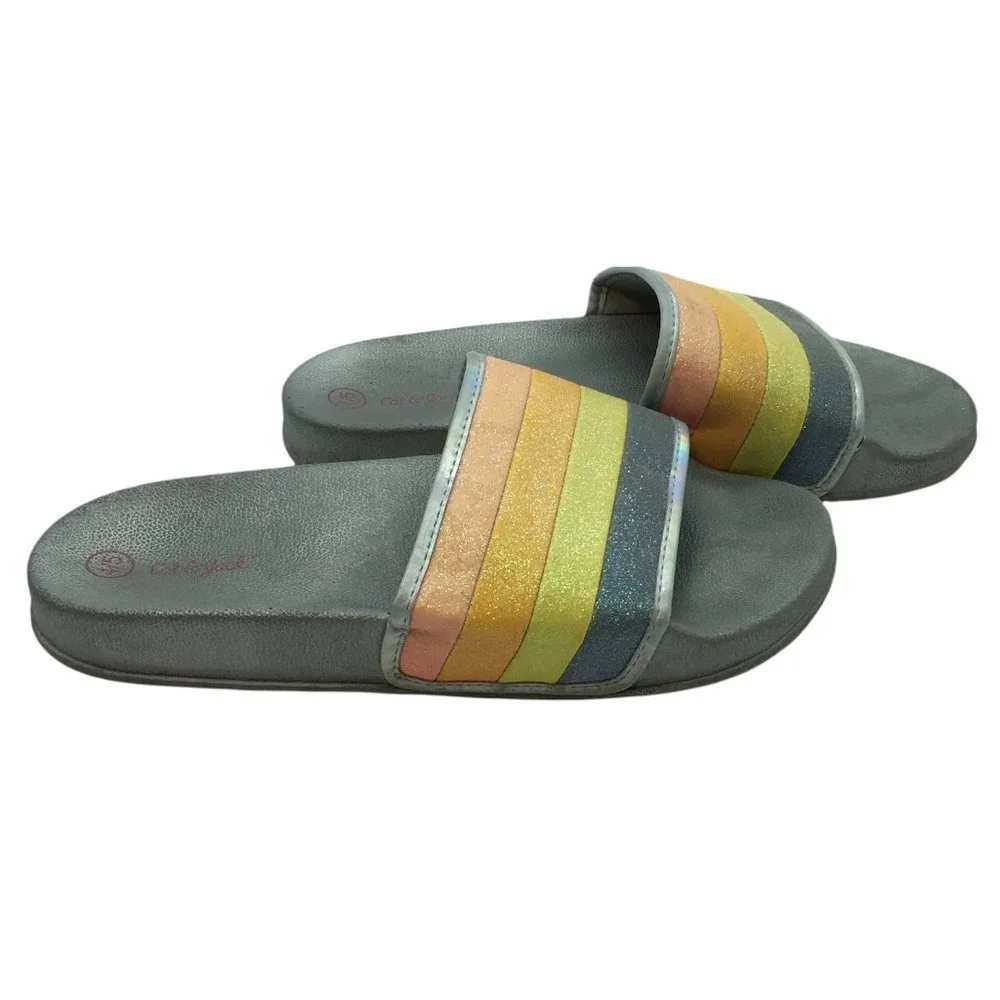 Cat & Jack slides sandals glitter‎ striped multicolor Size 4/5 Open Toe